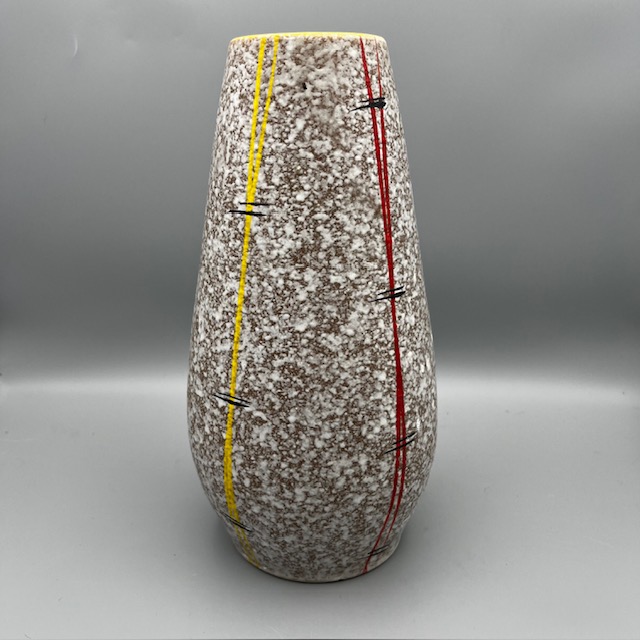 Vase vintage Scheurich 529-25 en céramique, rayures jaune et rouge