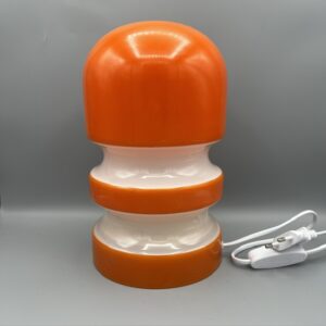 lampe vintage space age orange et blanche en opaline