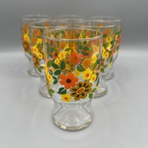 Lot de six verres vintage Arcoroc à décor de fleurs années 70